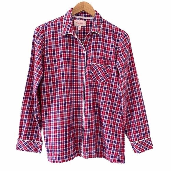 Victoria’s Secret pajama top women's small red purple plaid button down - Picture 1 of 9